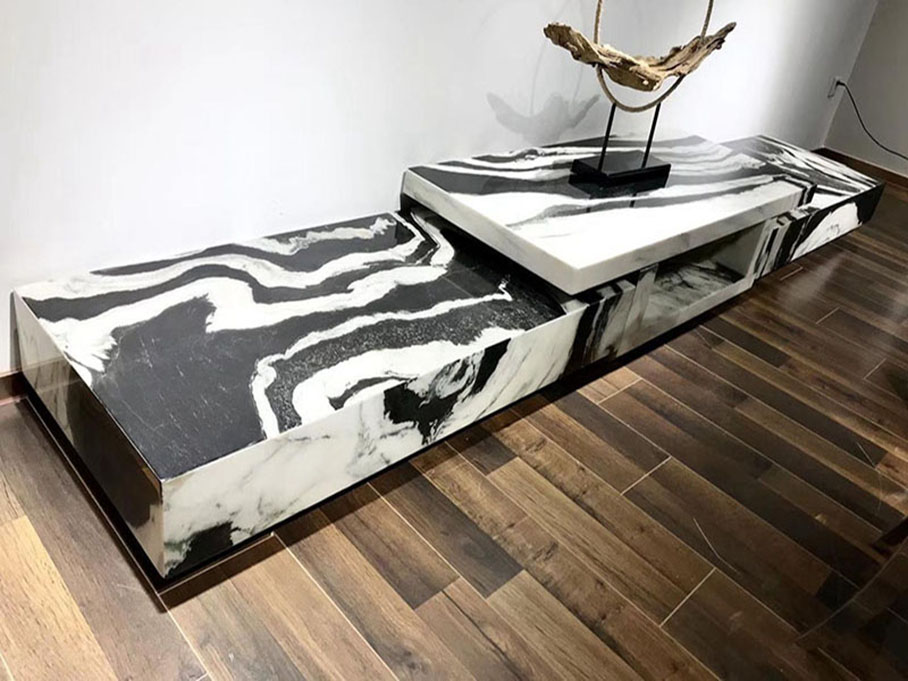 dessus de table en marbre blanc panda