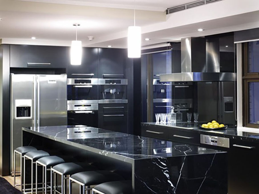 revêtement de sol de dessus de cuisine en marbre nero marquina